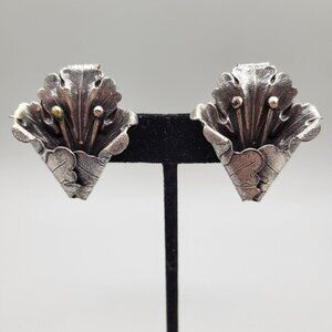 Vintage Sterling Silver Cala Lily Earrings Screw Back Elegant Art Nouveau Style